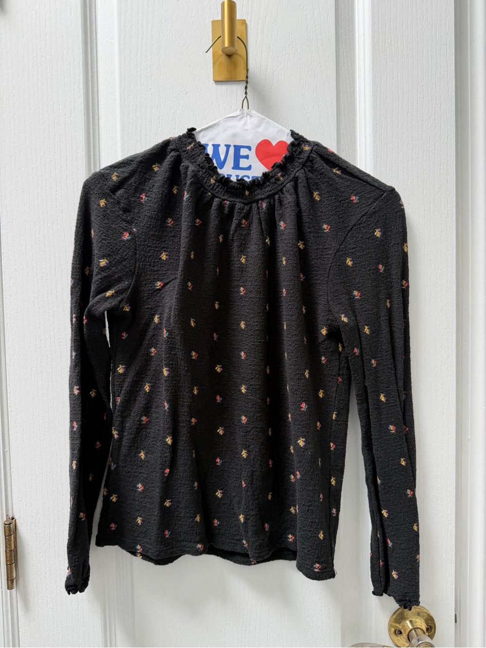 Madewell Black Long-Sleeve Floral Dot Top